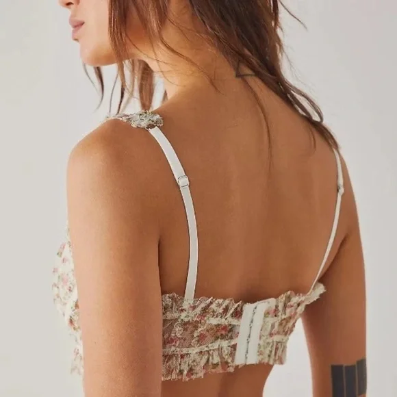 Free People Gimme Butterflies Bra size large new Floral Ruffle bralette - Picture 2 of 7